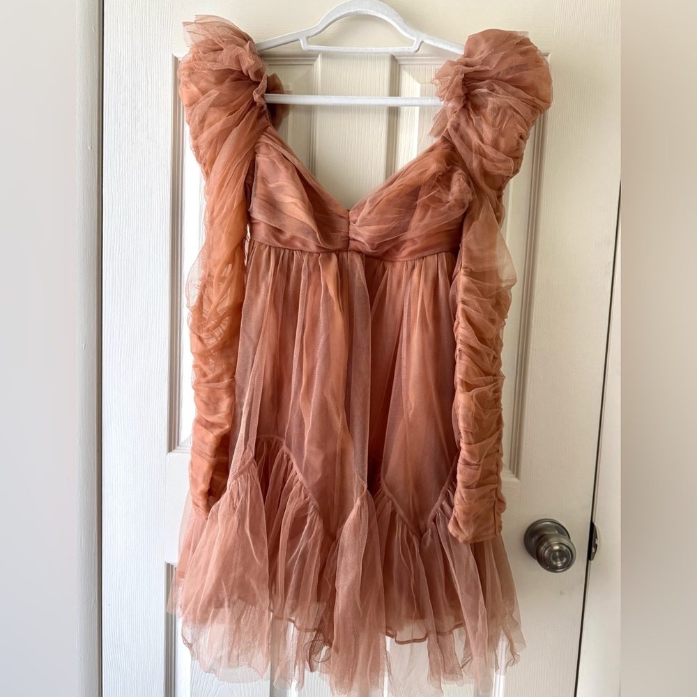 Zimmermann Ruched Tulled Mini Dress in Lipstick, size 1 (4-6)